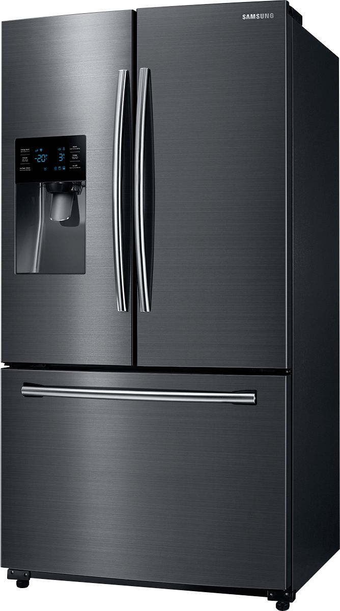 Left View: Samsung - 24.6 Cu. Ft. French Door Fingerprint Resistant Refrigerator - Black Stainless Steel