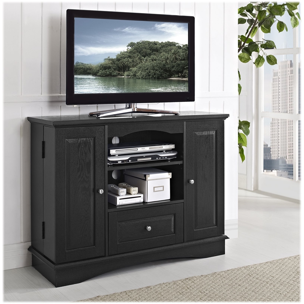 Left View: Walker Edison - Rustic Traditional TV Stand Cabinet for Most TVs Up to 50" - Black