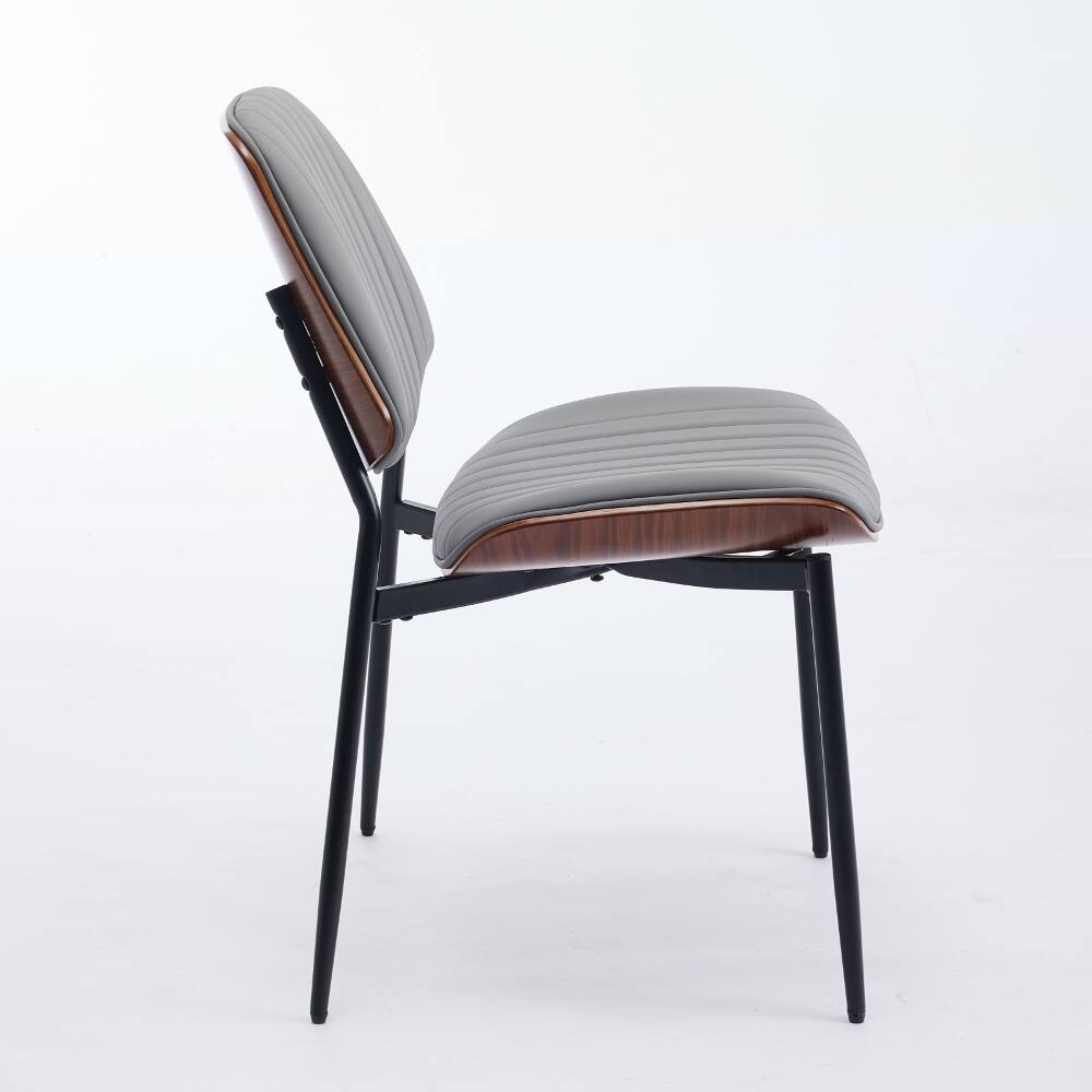 Alt View 1. Loheer - Loheer Mid-Century Dining Chairs Set of 2, Gray Faux Leather Walnut Bentwood Chairs with Metal Legs - Gray.