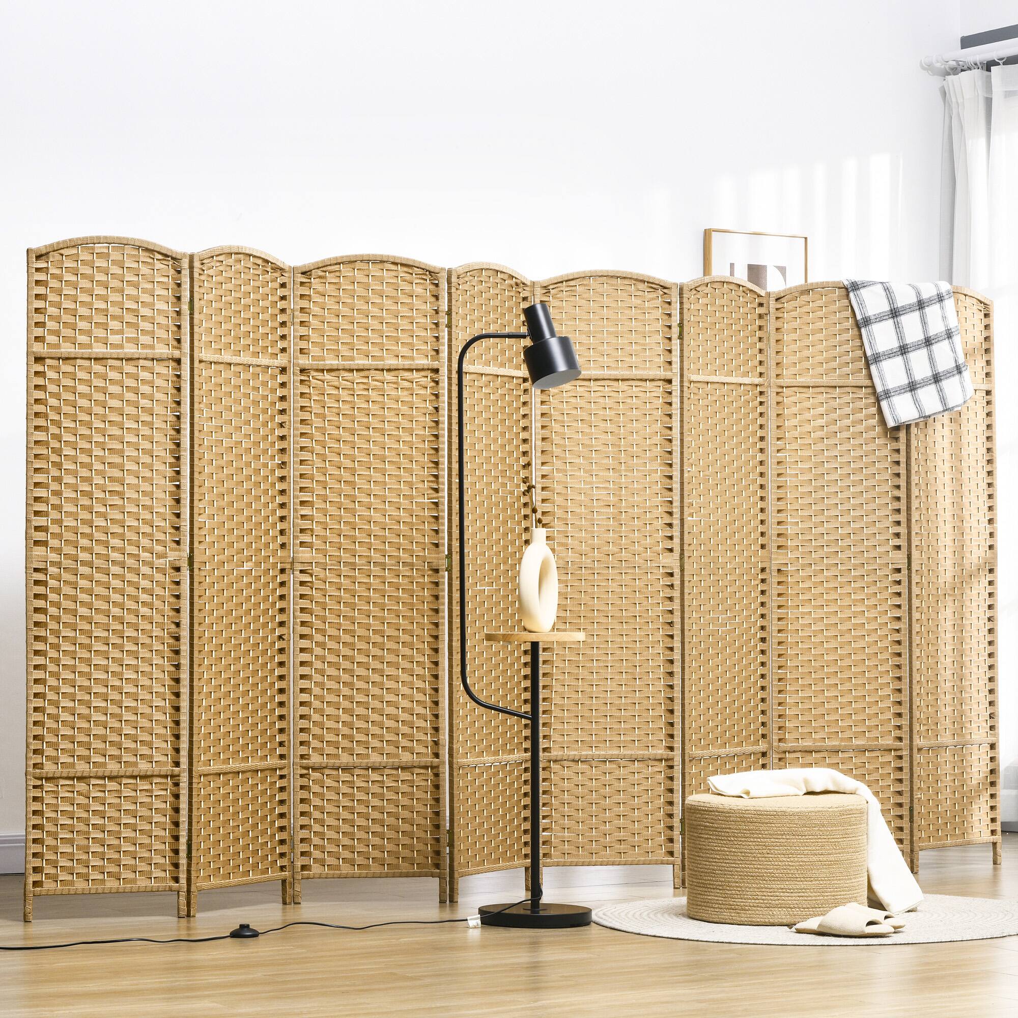 Alt View 1. Homcom - Room Divider Screen 8 Panel 5.6 ' Tall Privacy Screen Freestanding Room Partition for Home Office - Natural wood.