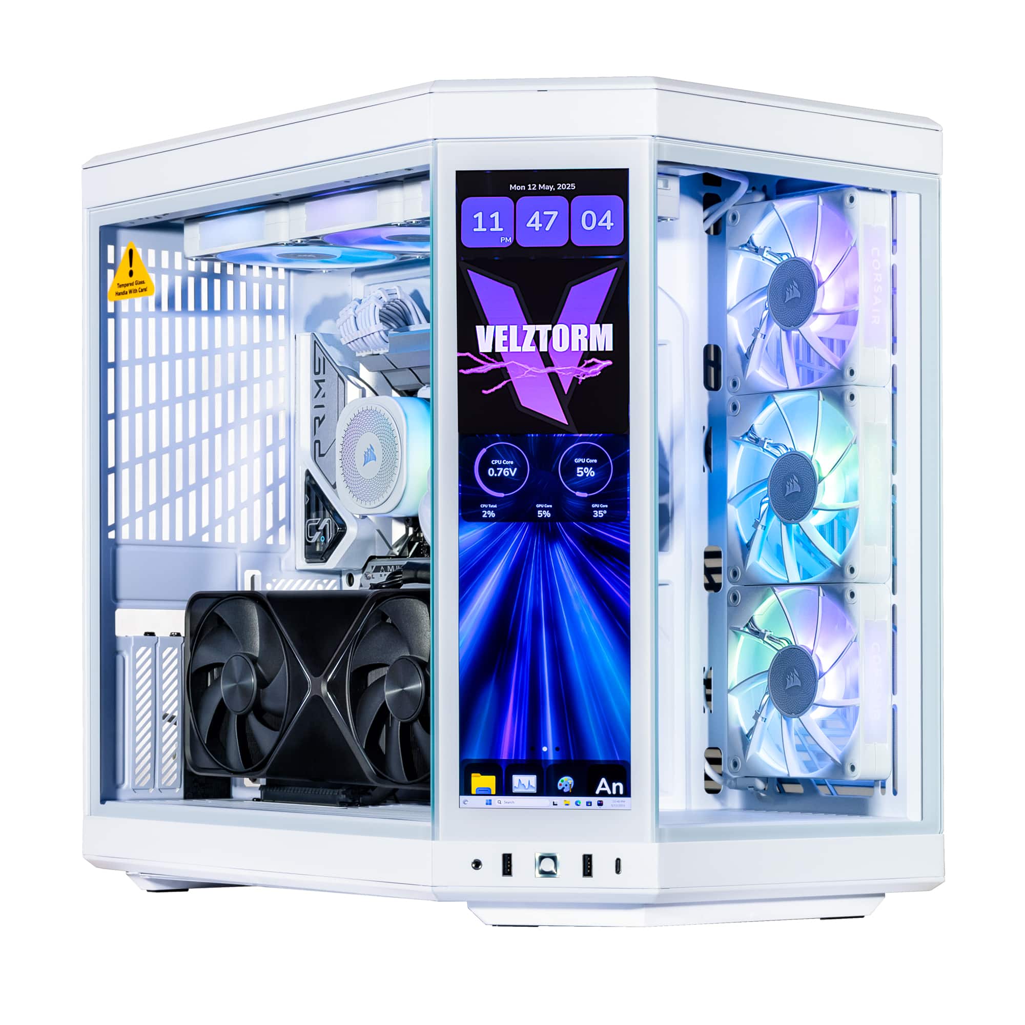 Velztorm - LCD Praetix Gaming Desktop (i9-14900K, 64GB, 2TB SSD + 6TB 3.5 HDD, RTX 5090, Win 11 Pro ) - White