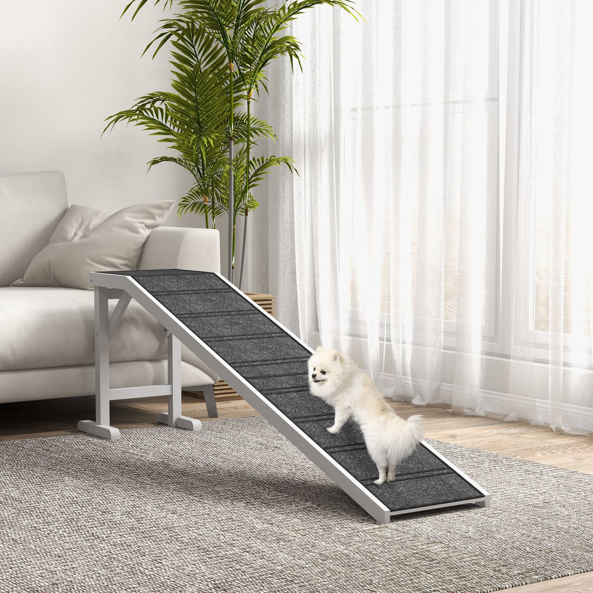 Angle. Pawhut - Dog Ramp for Bed, Pet Ramp for Dogs with Non-Slip Carpet and Top Platform, 74" x 16" x 25" - White.