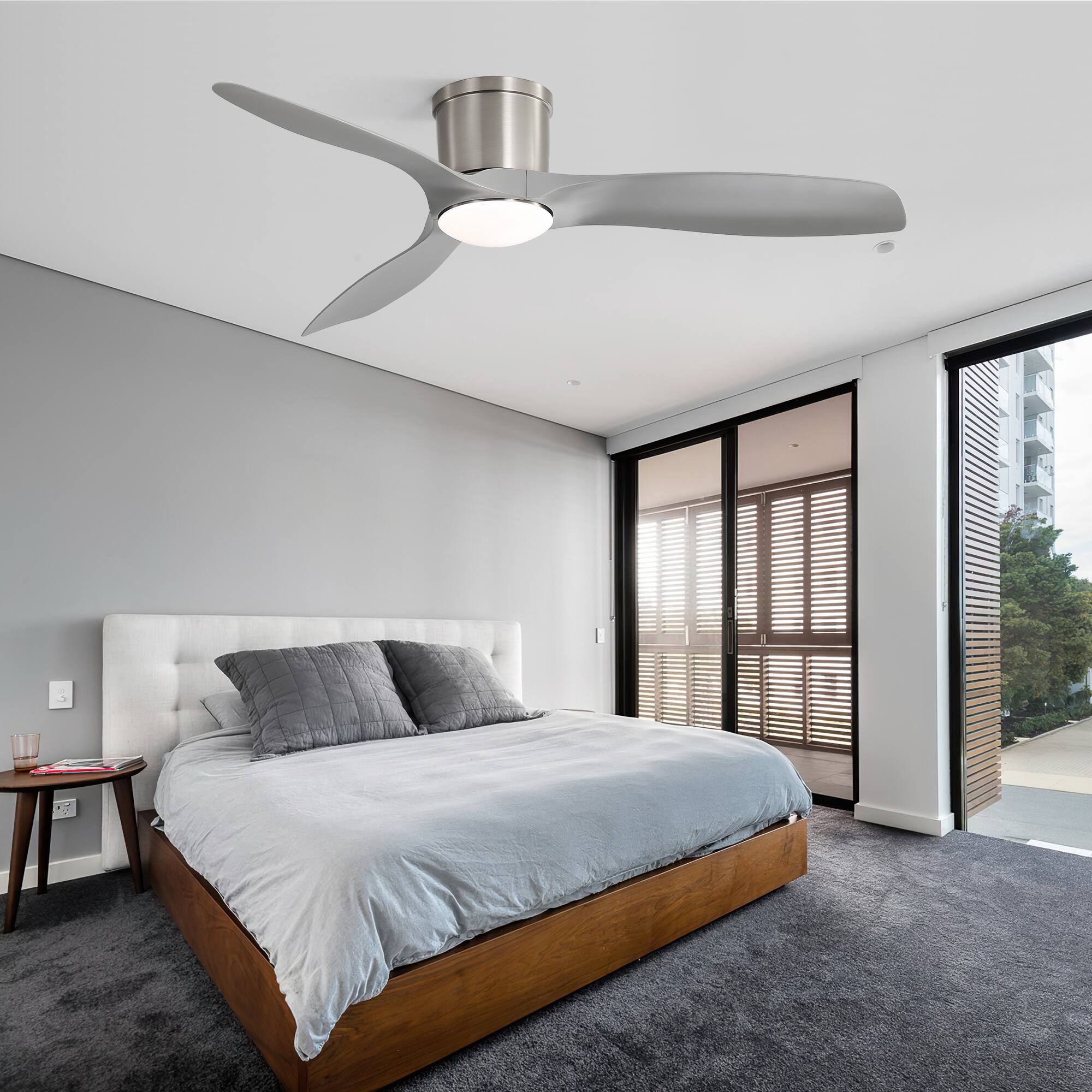 Alt View 6. Sofucor - 52 Inch Ceiling Fan With Dimmable LED Light and Remote Brushed Nickel Low Profile Ceiling Fan Reversible DC for Bedroom - Nickel.