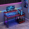 RSPGAME - 48'' Gaming Desk LED Lights Computer Desk with Monitor Stand and Hook Storage Shelf, PC Gaming Table for Home Office - Black & Red