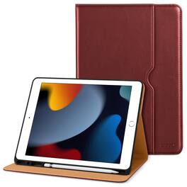 DTTO - Case for iPad 9th/8th/7th Generation 10.2 Inch 2021/2020/2019, Premium Leather Folio Stand - Auto Wake/Sleep - Burgundy Red