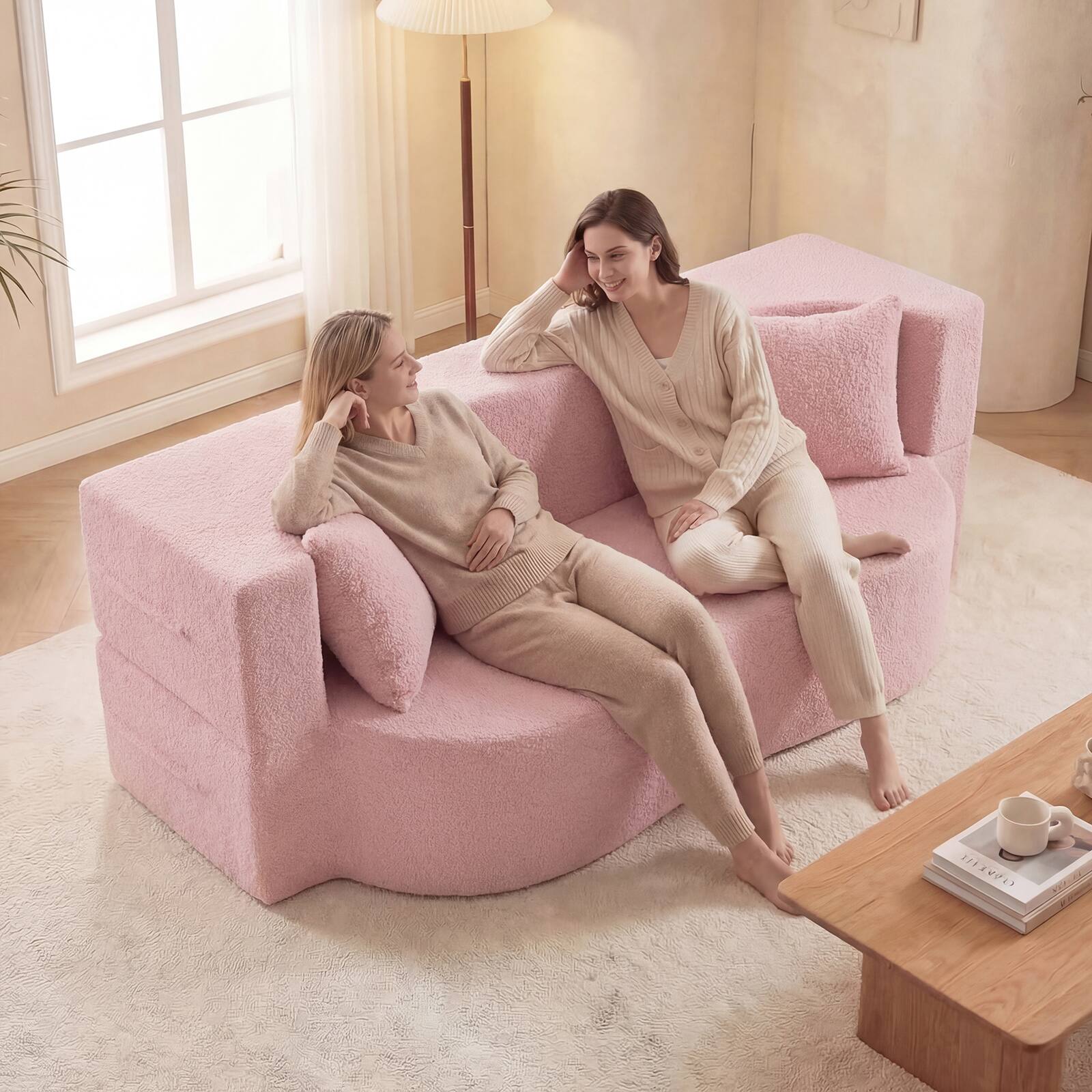 Alt View 1. Gymax - Gymax 75.5'' Folding Sofa Bed w/2 Comfortable Pillows No Assembly Needed for Guest Room Pink - Pink.