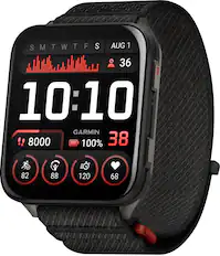 The text on the image reads: "SMTWTFS S AUG 1 + 36 10:10 GARMIN 8000 100% 38 82 88 120 68." This information is displayed on a watch face, which is showing the time as 10:10. The watch is a Garmin brand, and it is displaying the percentage of a goal as 100%. The watch also shows the number of steps taken, which is 36, and the number of calories burned, which is 38.