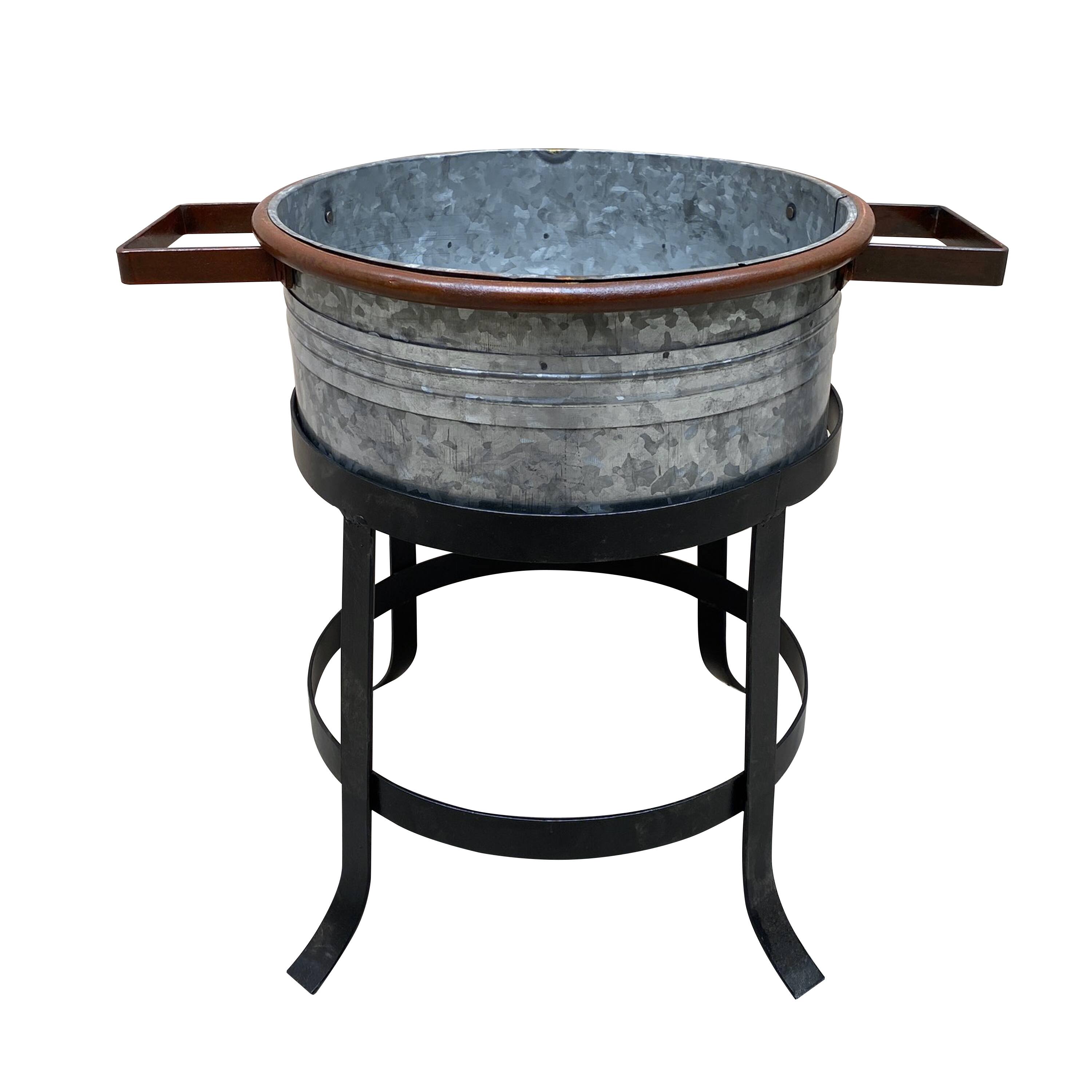 Alt View 2. Manhattan Lane - 21, 18, and 16 Inch 3 Piece Round Tub Metal Planter Set with Stand in Galvanized Gray and Black Iron - Gray and Black.