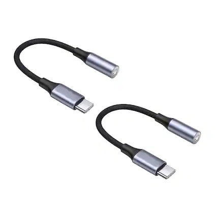 Front. Qixxronics - Universal USB-C to 3.5mm Audio Headphone Jack Adapter (2-Pack) - Gray.