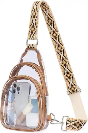 Front. Vulpecula Spade - Clear Bag for Stadium Events, Clear Crossbody Bag, Small Transparent Purses - Brown.
