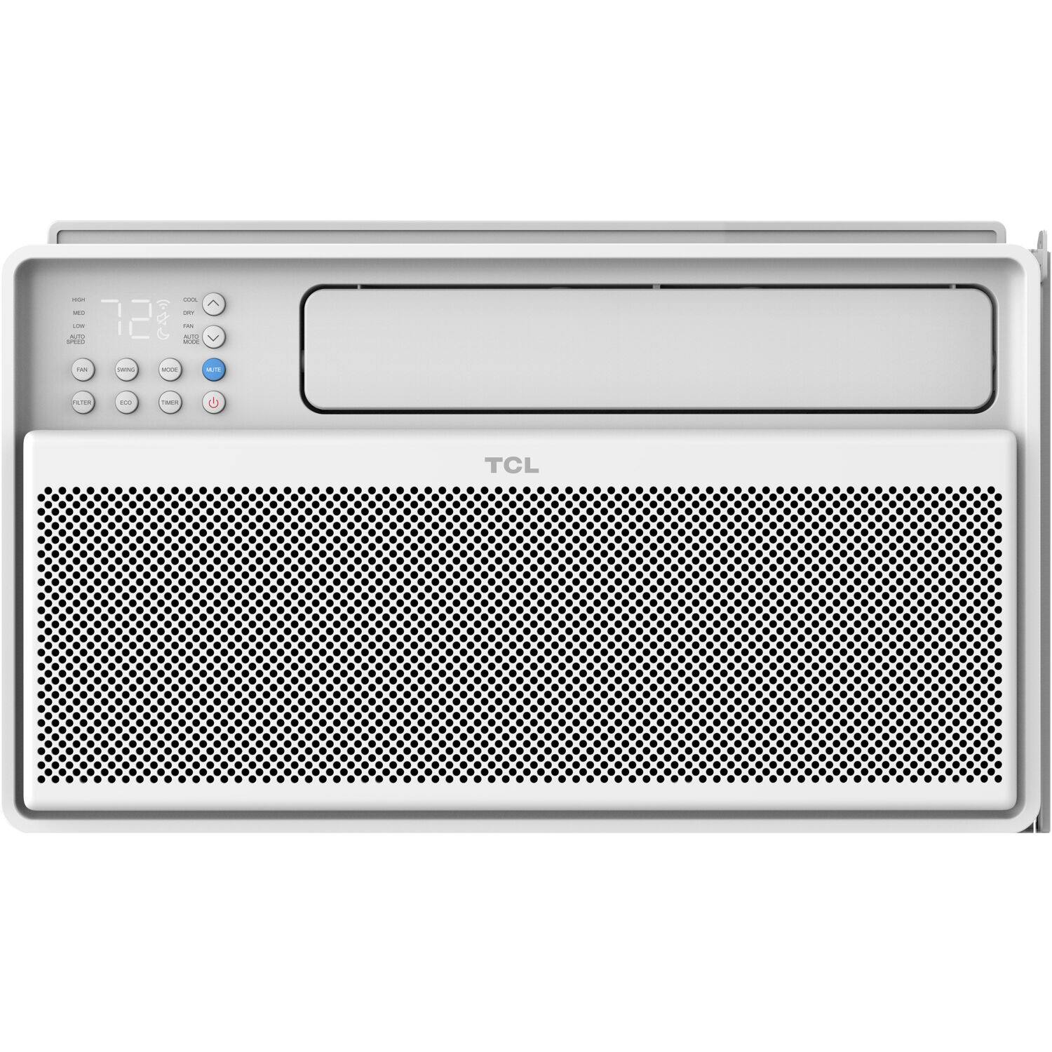 The image features a white TCL speaker that is turned on. The speaker has a digital clock on the front, which displays the time as 7:22. The speaker is likely used for playing music or other audio content, and it is placed in a room.