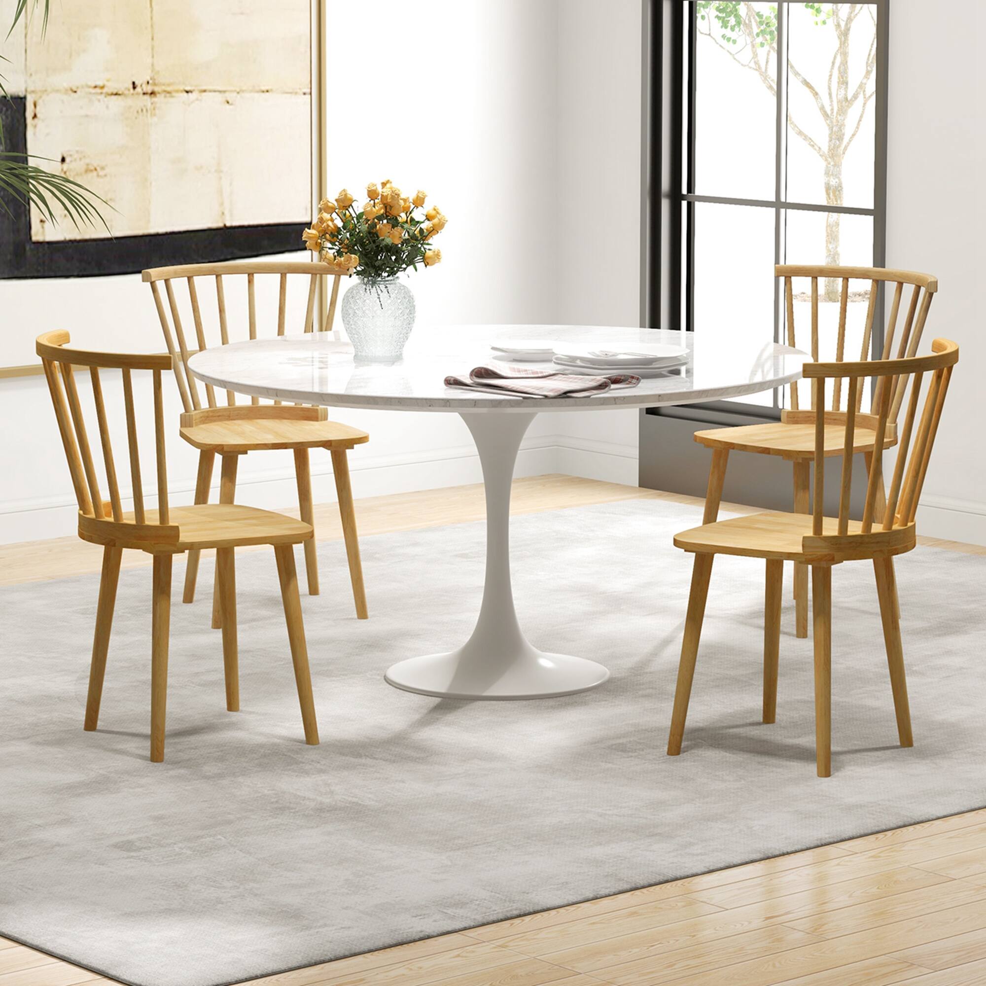 Alt View 4. Costway - Rubber Wood Windsor Dining Chairs Set of 2 with Spindle Back for Living Room - Natural.
