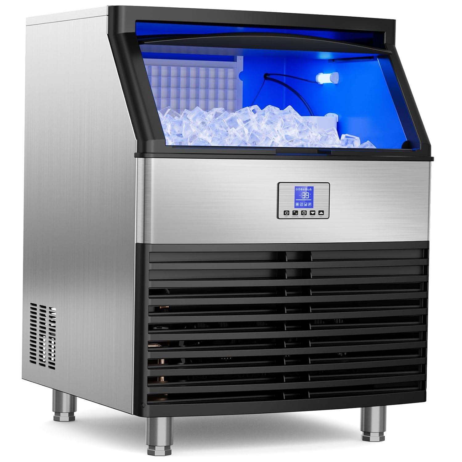 Front. Mirfee - 450Lb/24H Commercial Ice Maker, Large Storage Bin, Self-Cleaning System for Restaurant, Bar & Home - Silver.