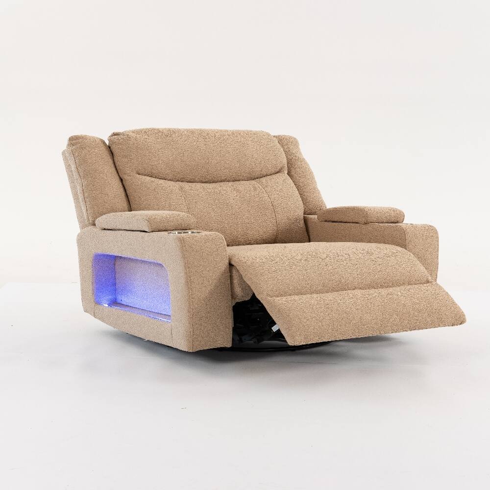 Front. Ropilly - Ropilly Extra Wide Power Recliner Velvet Massage Chair with Swivel and Heat - Camel.