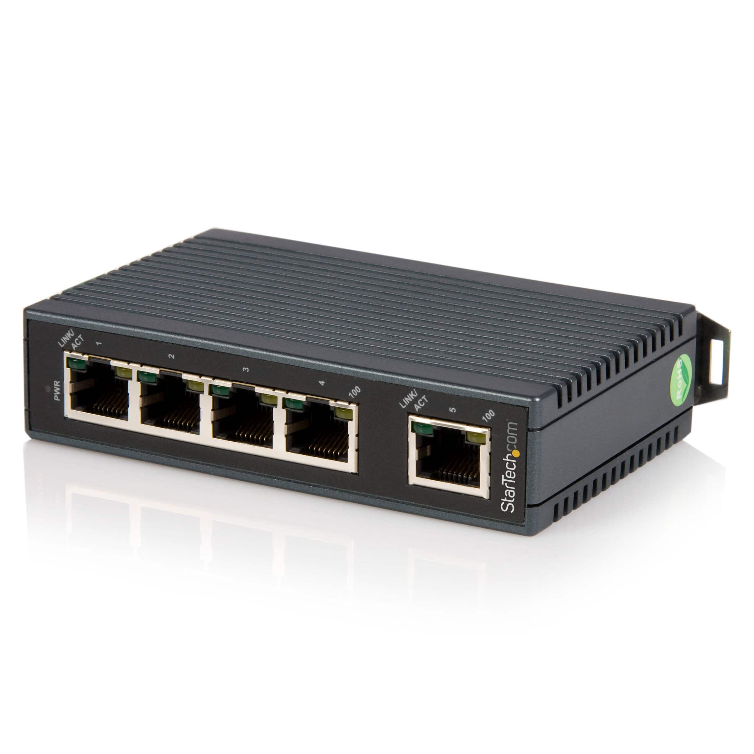 StarTech.com - 5 Port Industrial Ethernet Switch - Din Rail Mountable - 5 Ports - 5 X Rj-45 - 10/100base-tx - Rail-mountable - Black