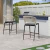 Front. PURPLE LEAF - Outdoor Bar Stool Set of 2 Rattan Bar Stools with Back Metal Bar Height Stool Outdoor Bar Chair for Garden Kitchen - Dark Grey-Counter Height.