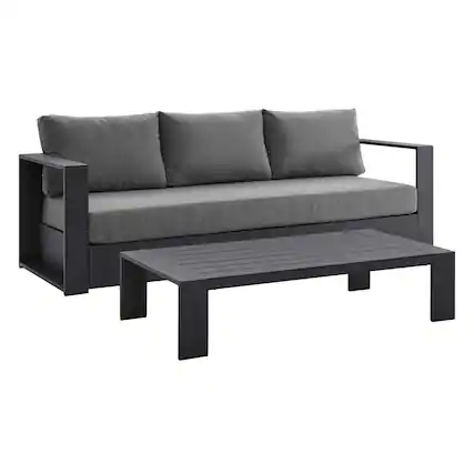 Front. Modway - Tahoe 2-Piece Outdoor Powder-Coated Aluminum Patio Set - Gray Charcoal.