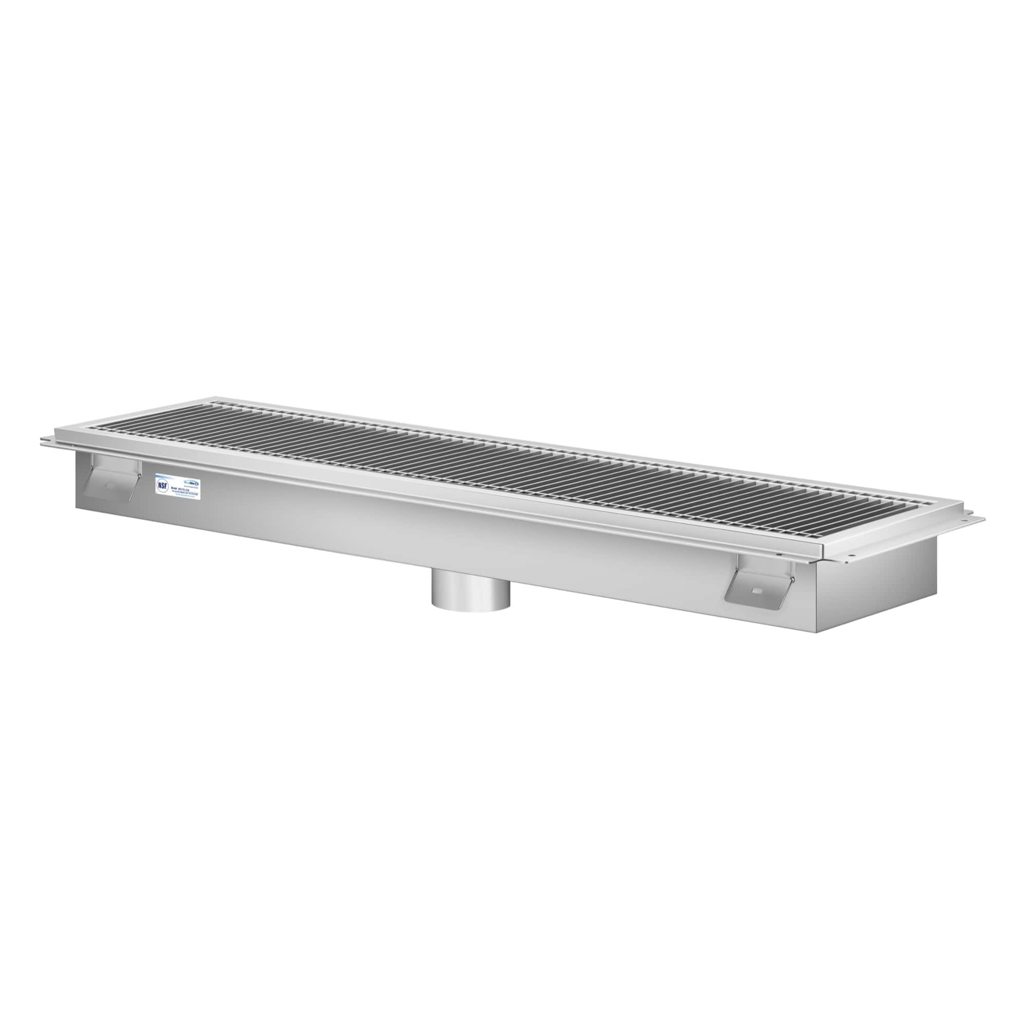 Koolmore - 12" x 48" Floor Trough Drain, 14-Gauge with Subway-Style Grating & Removable Drain Basket, NSF Listed - Stainless Steel