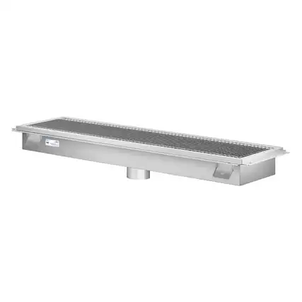 Front. Koolmore - 12" x 48" Stainless Steel Floor Trough Drain, 14-Gauge with Subway-Style Grating & Removable Drain Basket, NSF Listed - Stainless-Steel.