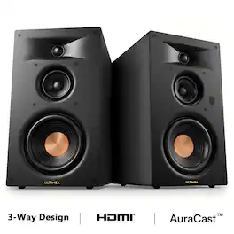 Ultimea - BS-3 3-Way Bluetooth Bookshelf Speakers with HDMI ARC, 70W RMS, 5.25" Woofer, App Control