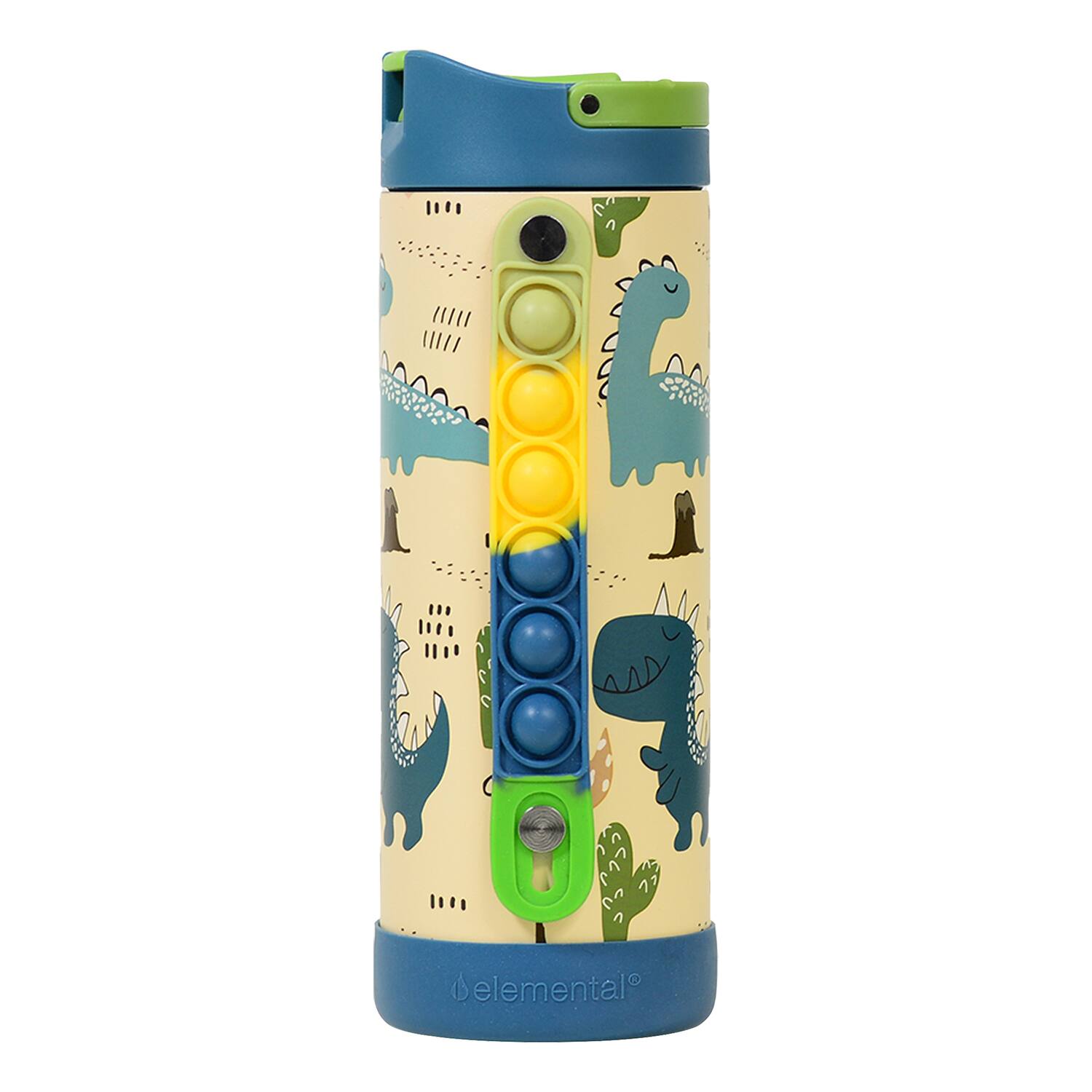 Back. Elemental - Iconic Pop Stainless Steel Fidget Water Bottle 14 Oz, Flip-open Sports Cap, Dinosaur Design - Dinosaur.