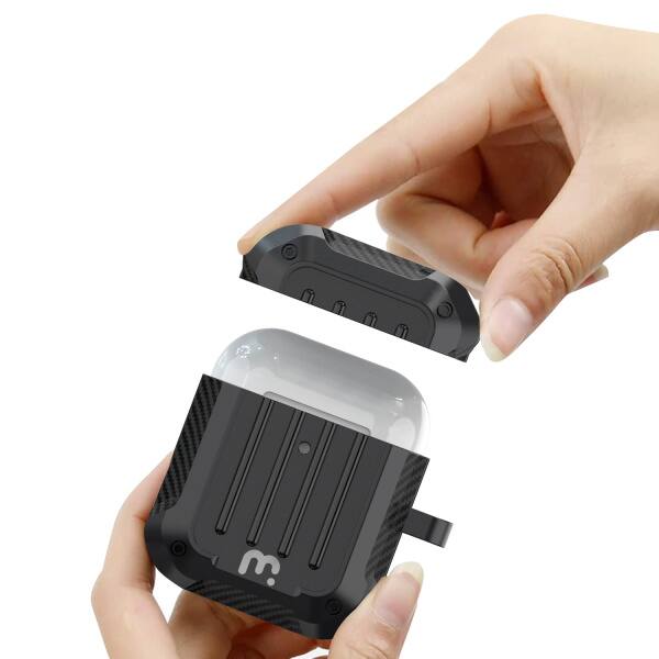 Alt View 4. Mybat Pro - MyBat Pro Carbon Fiber Shockproof Protective Case for Apple AirPods with Wireless Charging Case - Black - Black.