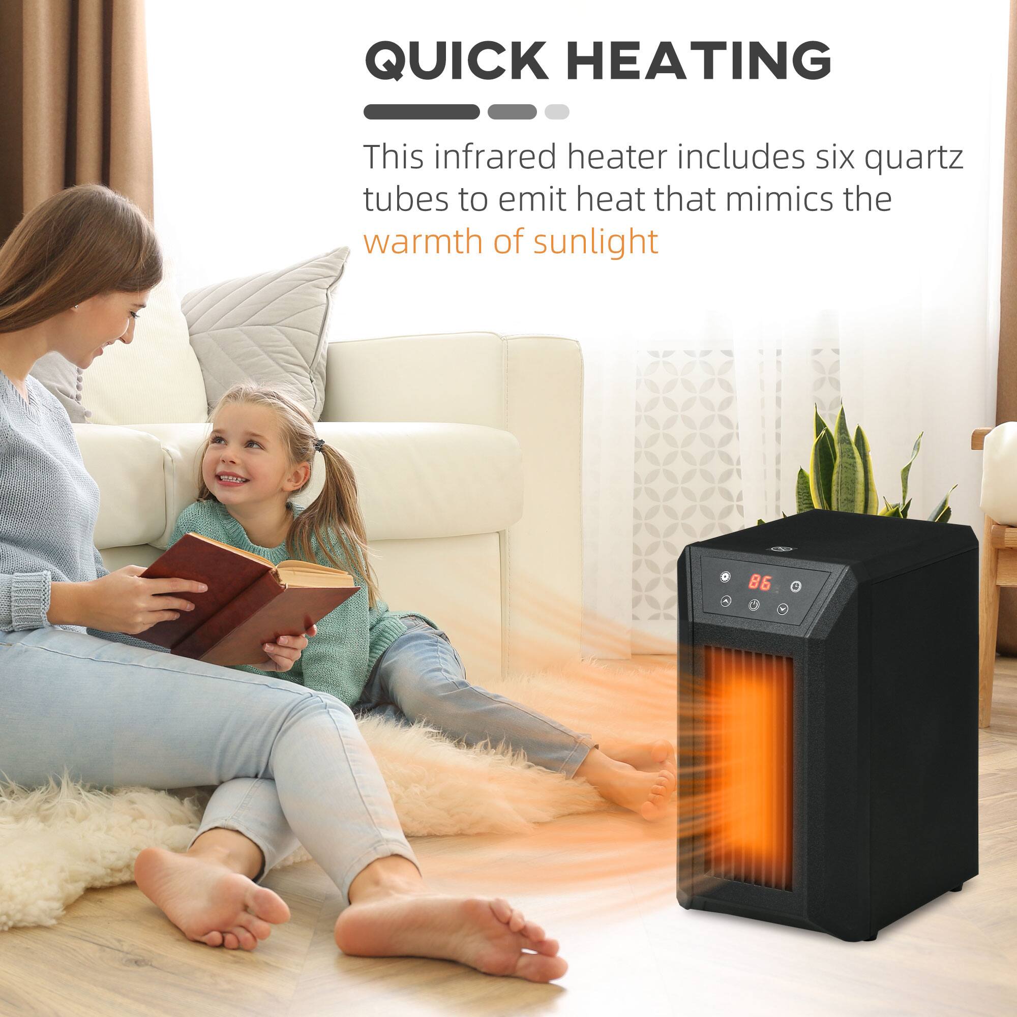 QUICK HEATING

This infrared heater includes six quartz tubes to emit heat that mimics the warmth of sunlight.