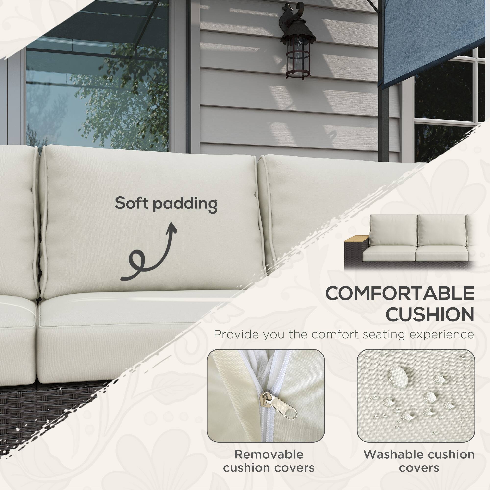 COMFORTABLE CUSHION, Provide you the comfort seating experience, Soft padding, Removable cushion covers, Washable cushion covers
