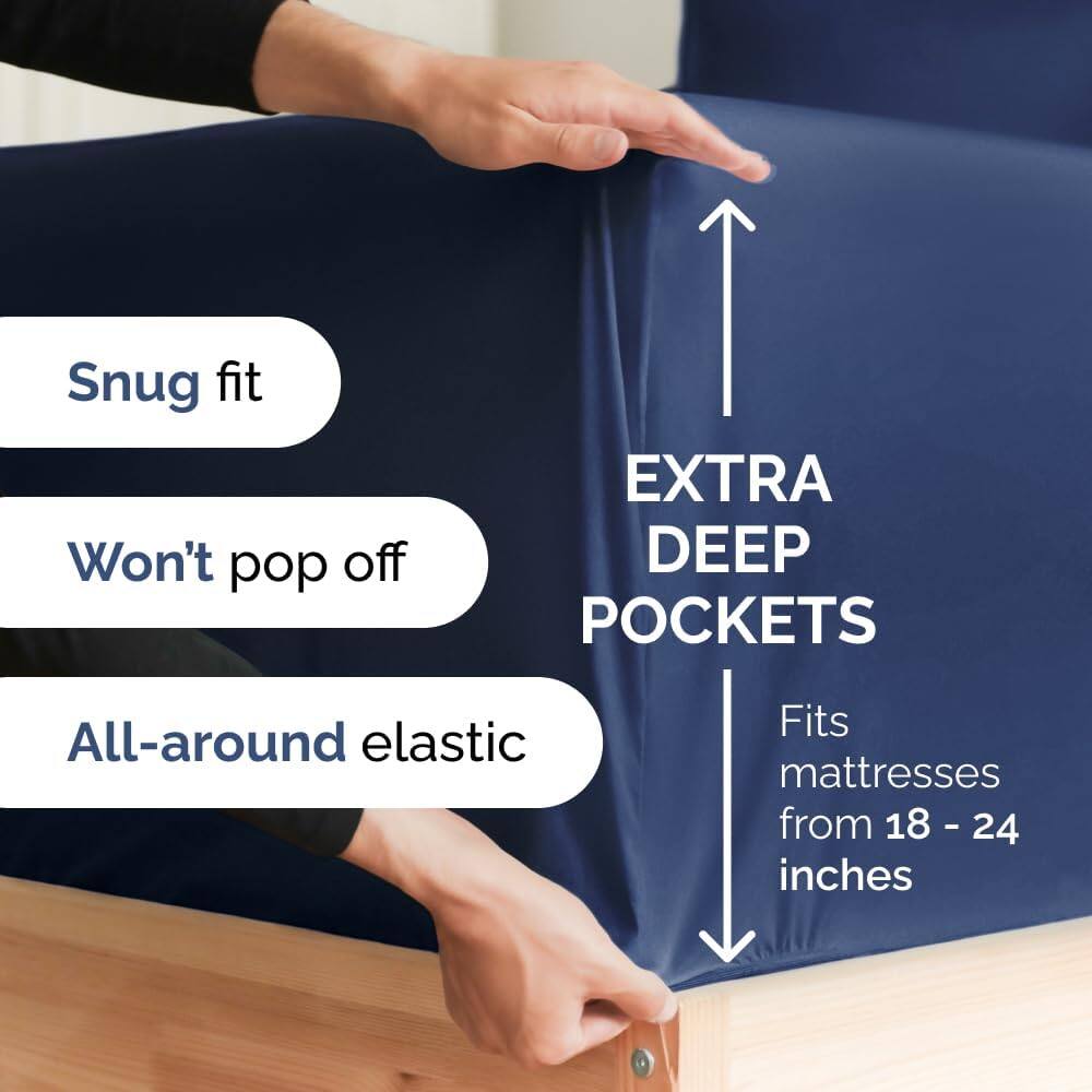 Snug fit  
Won't pop off  
EXTRA DEEP POCKETS  
All-around elastic  
Fits mattresses from 18 - 24 inches