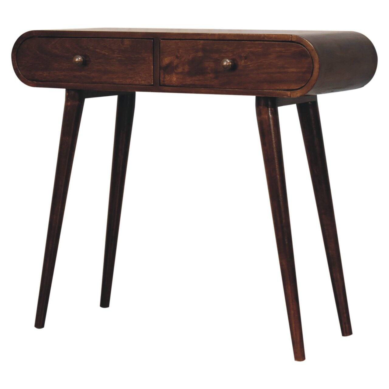 Angle. Artisan Furniture - Artisan Furniture Solid Wood California Walnut Curved Edge Console Table, 2 Drawer - Brown.