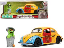 Jada - 1959 Volkswagen Beetle Taxi Yellow & Blue with Oscar the Grouch Figure "Sesame Street" "Hollywood Rides" 1/24 - Yellow And Blue