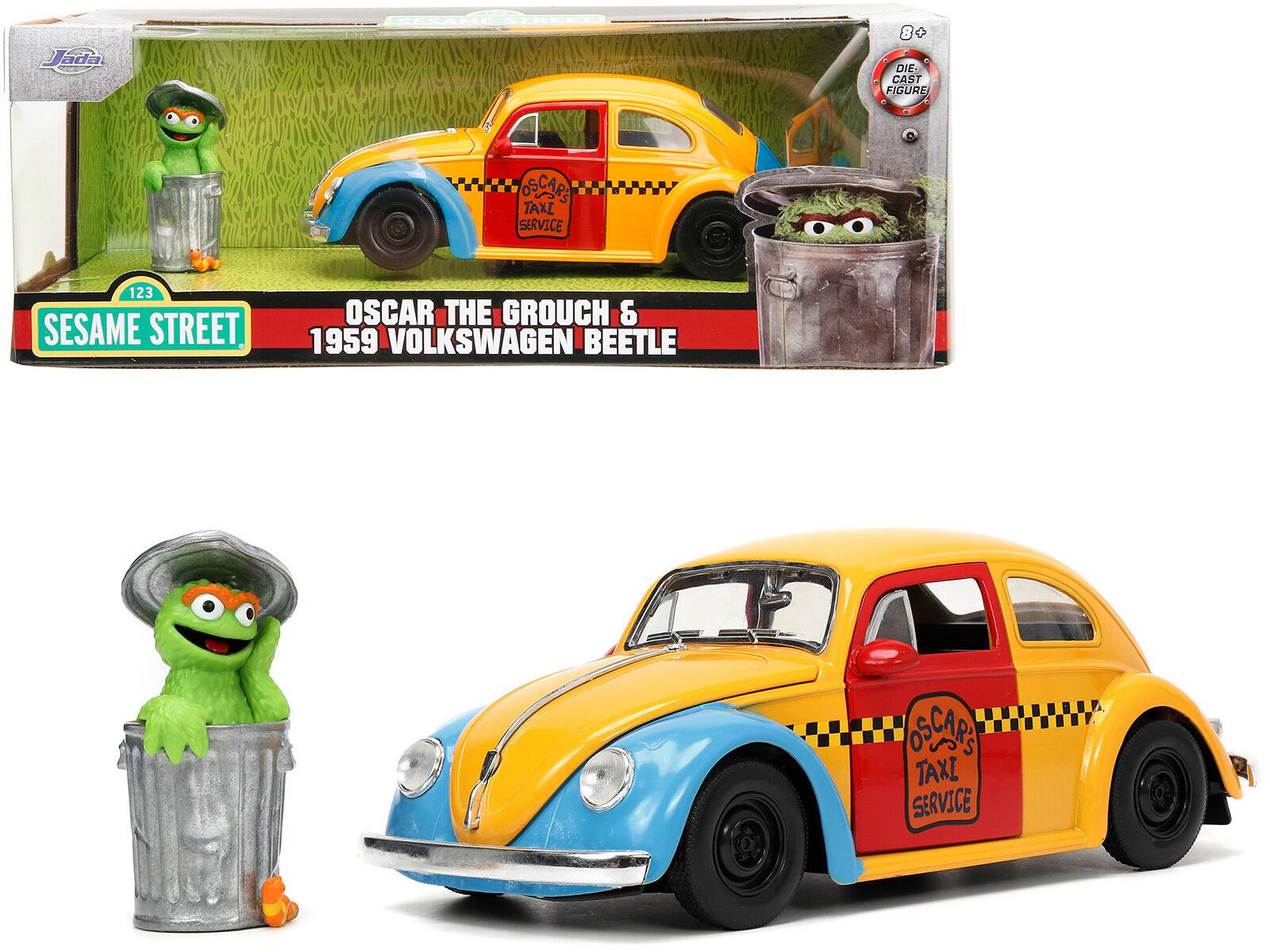 Jada - CILAMES 8+ B C DIE. CAST FIGURE OSCARS TAXI SERVICE 123 SESAME STREET OSCAR THE GROUCH & 1959 VOLKSWAGEN BEETLE SCAP TAXI SERVICE

SESAME STREET  
OSCAR THE GROUCH & 1959 VOLKSWAGEN BEETLE  
123  
DIE-CAST FIGURE