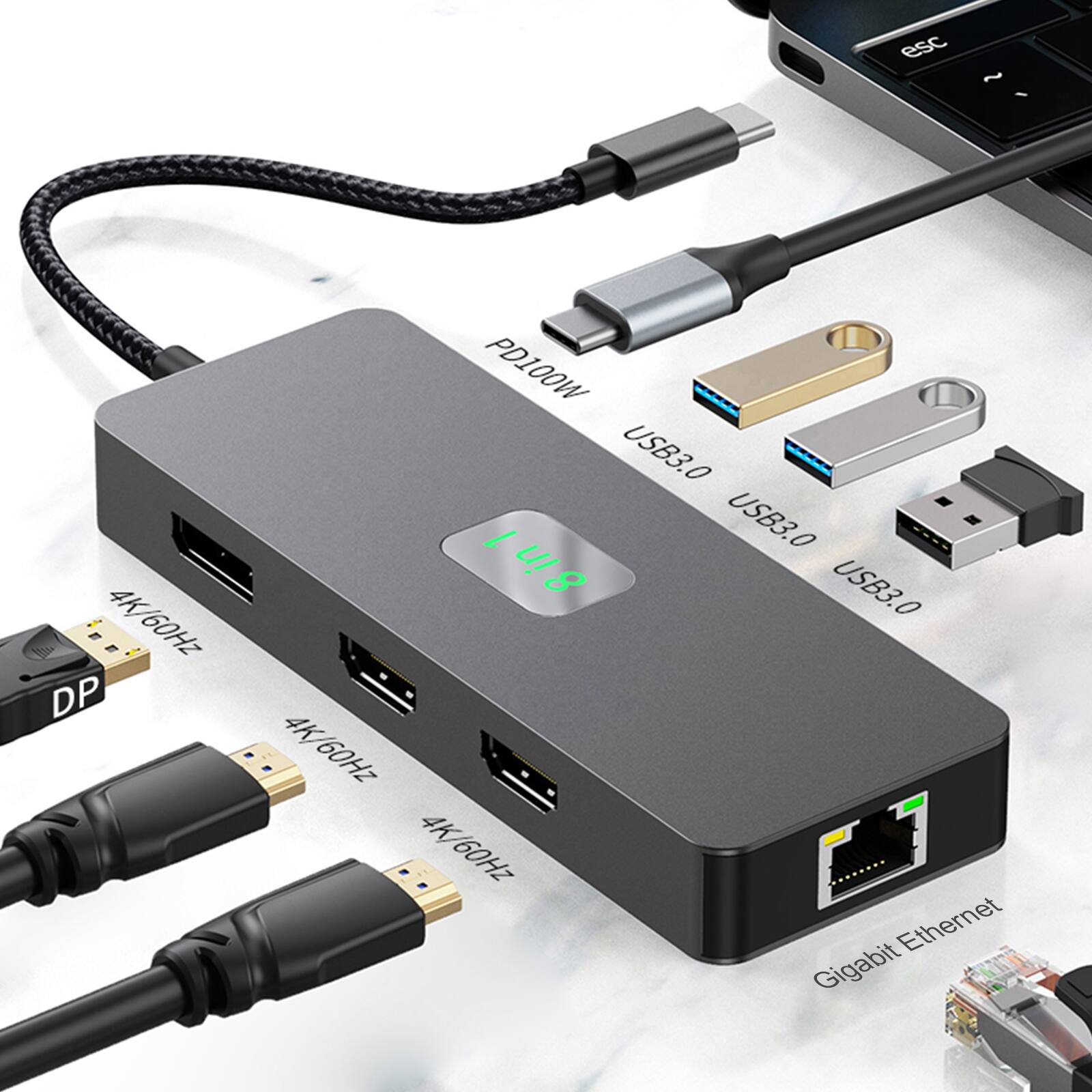 esc ~ 4K 4K/60Hz T DP PD100W USB3.0 I USB3.0 8in in 8 USB3.0 0 4K 4K/60Hz 4K 4K/60Hz Ethernet Gigabit