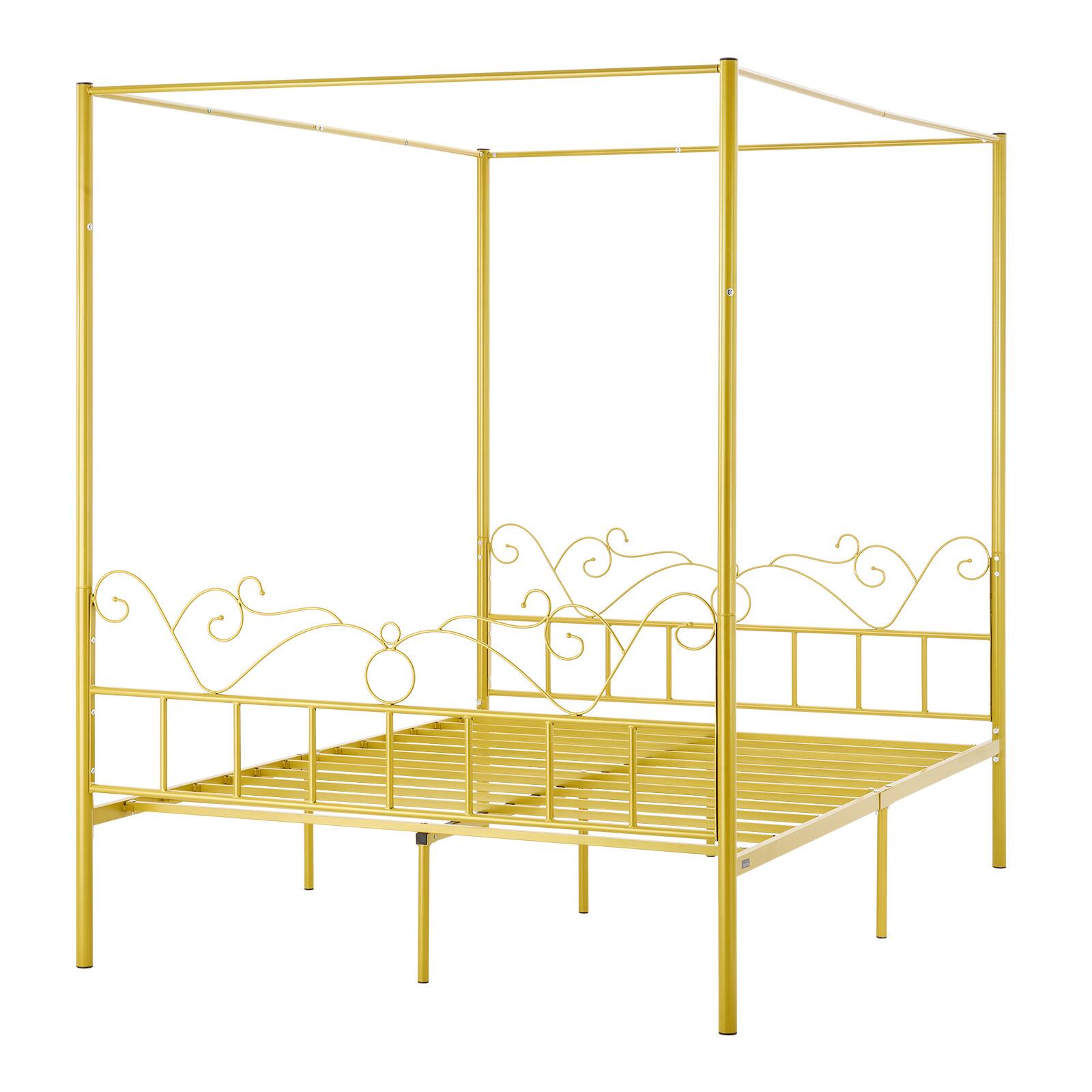 Alt View 5. VEVOR - Queen Size Canopy Bed Frame, Metal Canopy Bed with Minimalist Headboard & Four Posters Design - Gold.