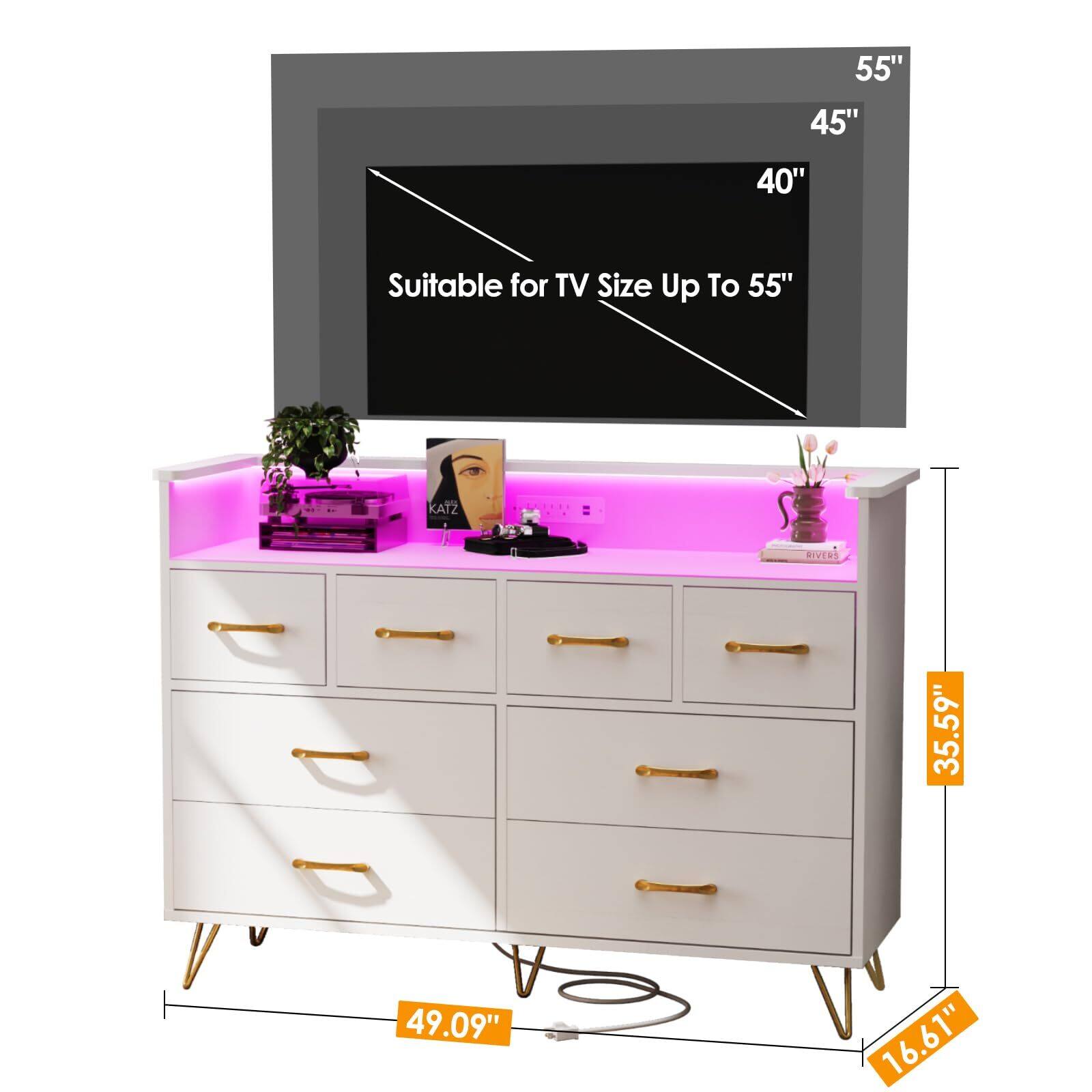 Sure, here is the corrected and grouped text from the image:

- Suitable for TV Size Up To 55"
- 55"
- 45"
- 40"
- 49.09"
- 35.59"
- 16.61"