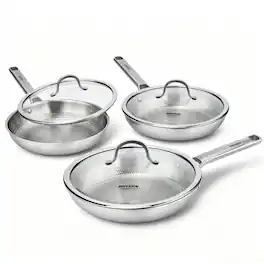 Winado - 3 PCS Titanium Pan Set, 8" 10" 12" Hammered Frying Pan with Heat-Resistant Glass Lids for Kitchen,Oven & Dishwasher Safe - Silver