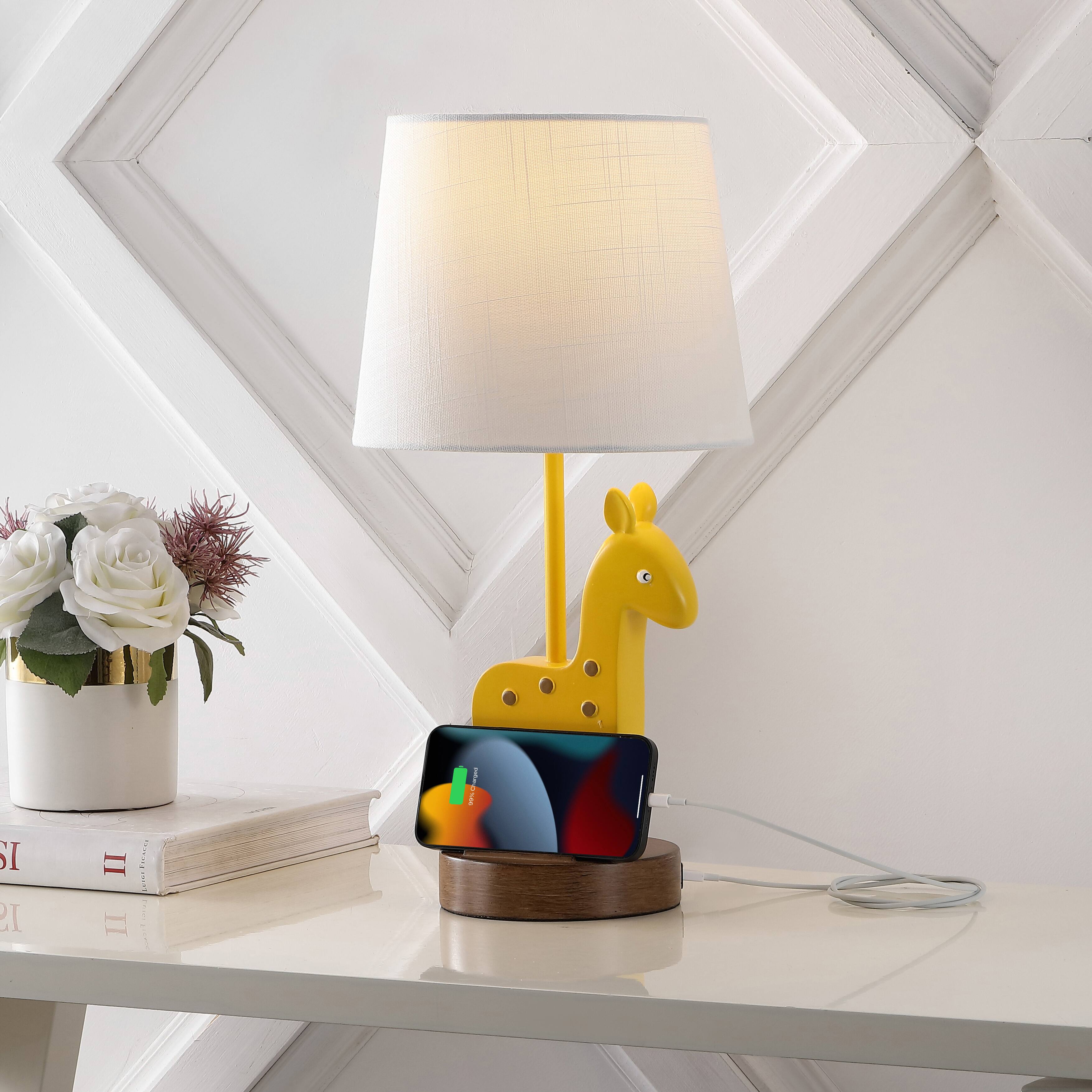 Alt View 1. Jonathan Y - Sahara 17.5" Mid-Century Vintage Iron/Resin Giraffe LED Kids' Table Lamp with Phone Stand and USB Charging Port, Yellow.