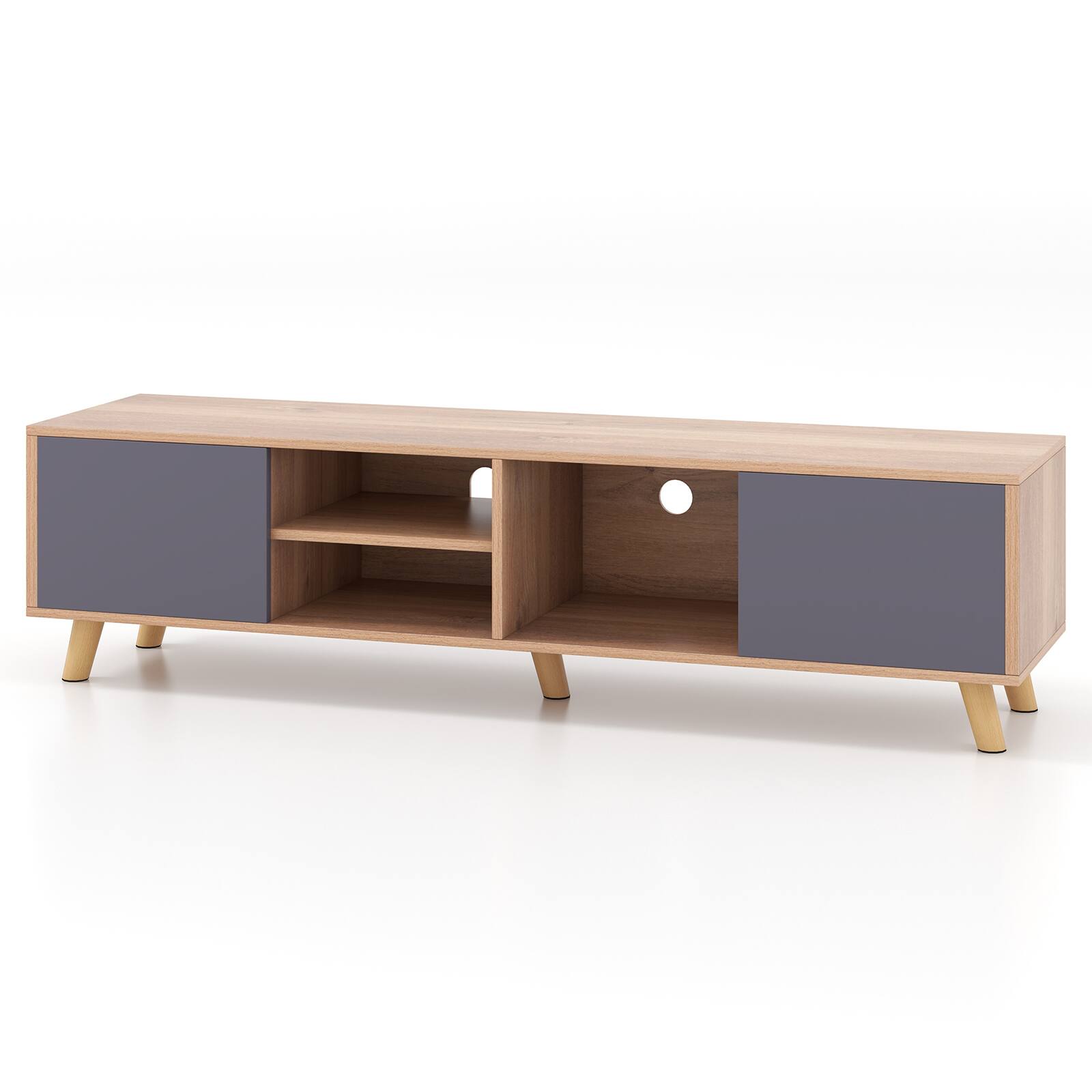 Alt View 7. Costway - Costway TV Stand for TVs up to 65" Modern Rustic TV Cabinet w/ Open Shelf TV Console Table w/ 3 Cable Management Holes - Sanremo Oak + Dark Grey.