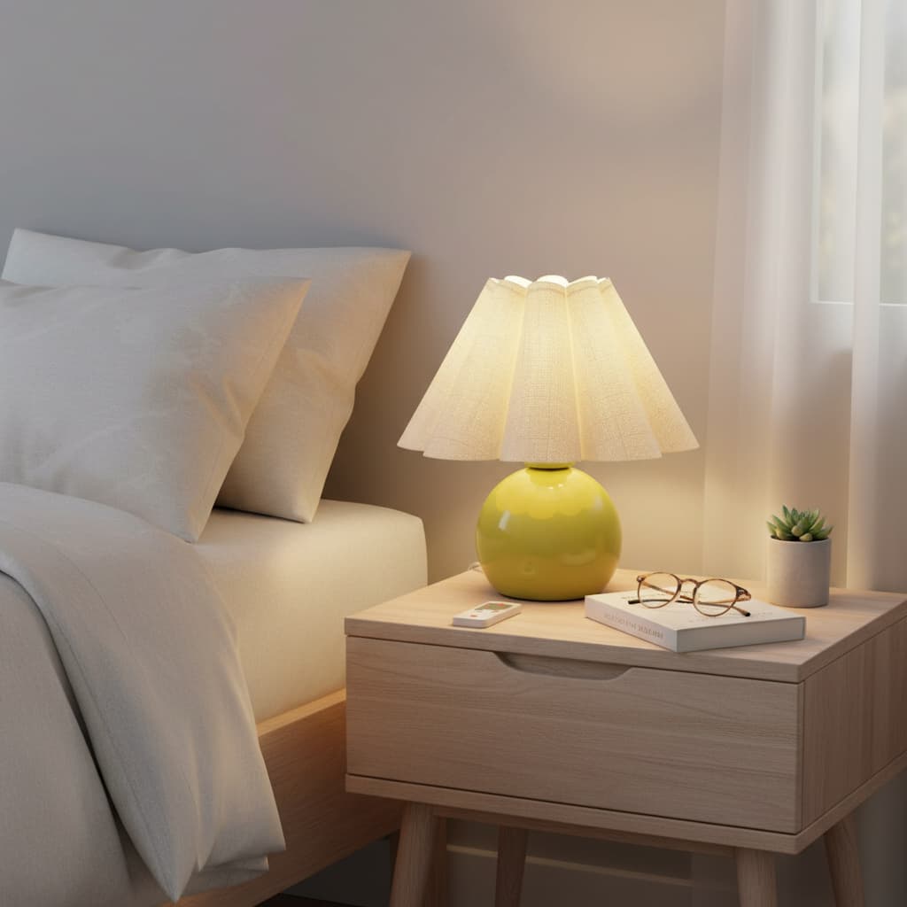 Alt View 2. FINEAK - Green Small Bedside Mini Table Lamp - Cute Nightstand Lamp with Scalloped Shade (Small Spaces) - ‎Green.