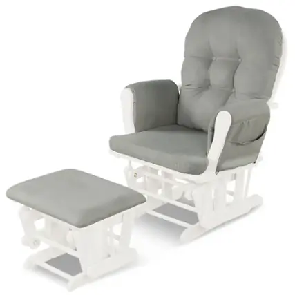 Front. Costway - Glider and Ottoman Cushion Set Wood Nursery Rocking Chair - Gray.
