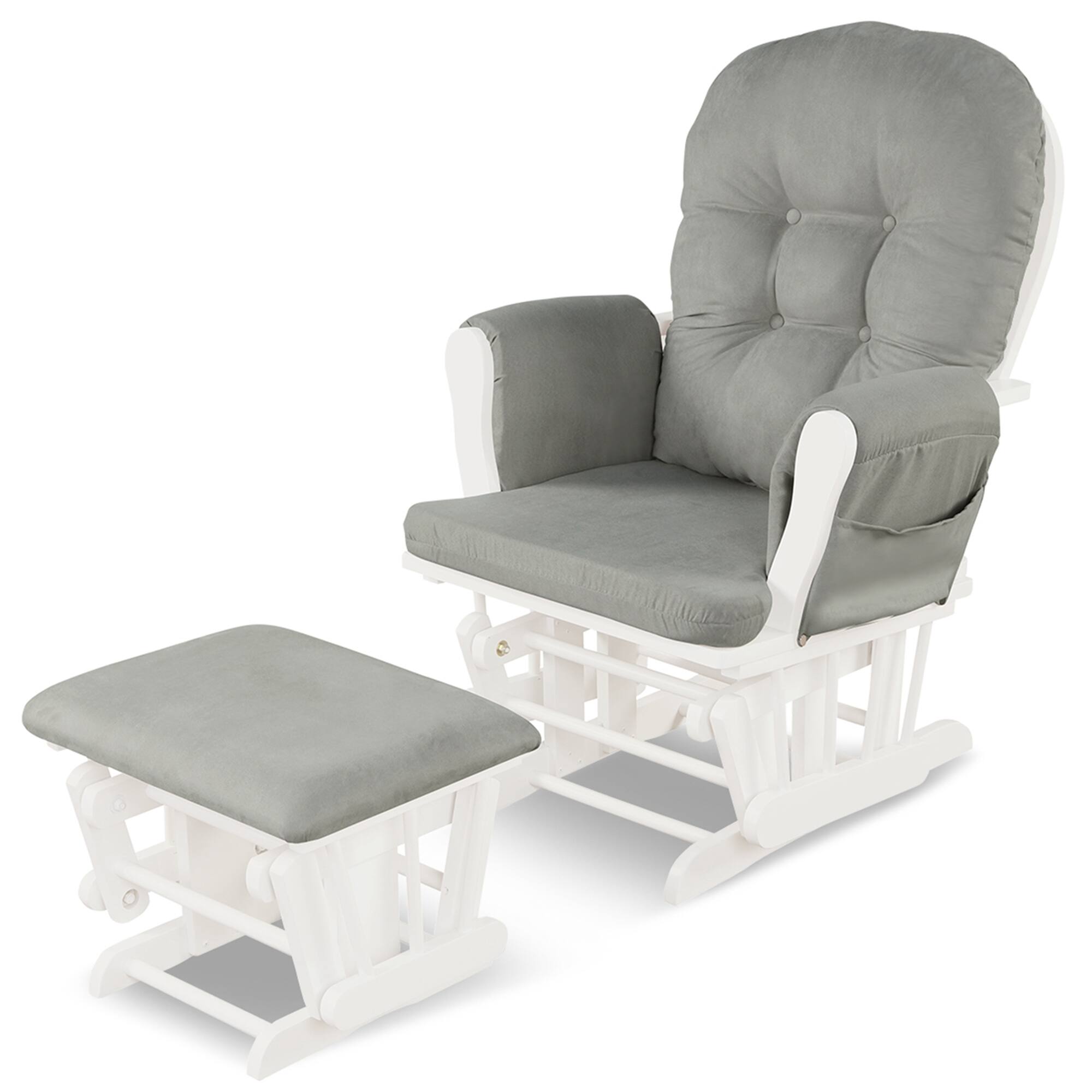 Costway - Glider and Ottoman Cushion Set Wood Nursery Rocking Chair - Gray