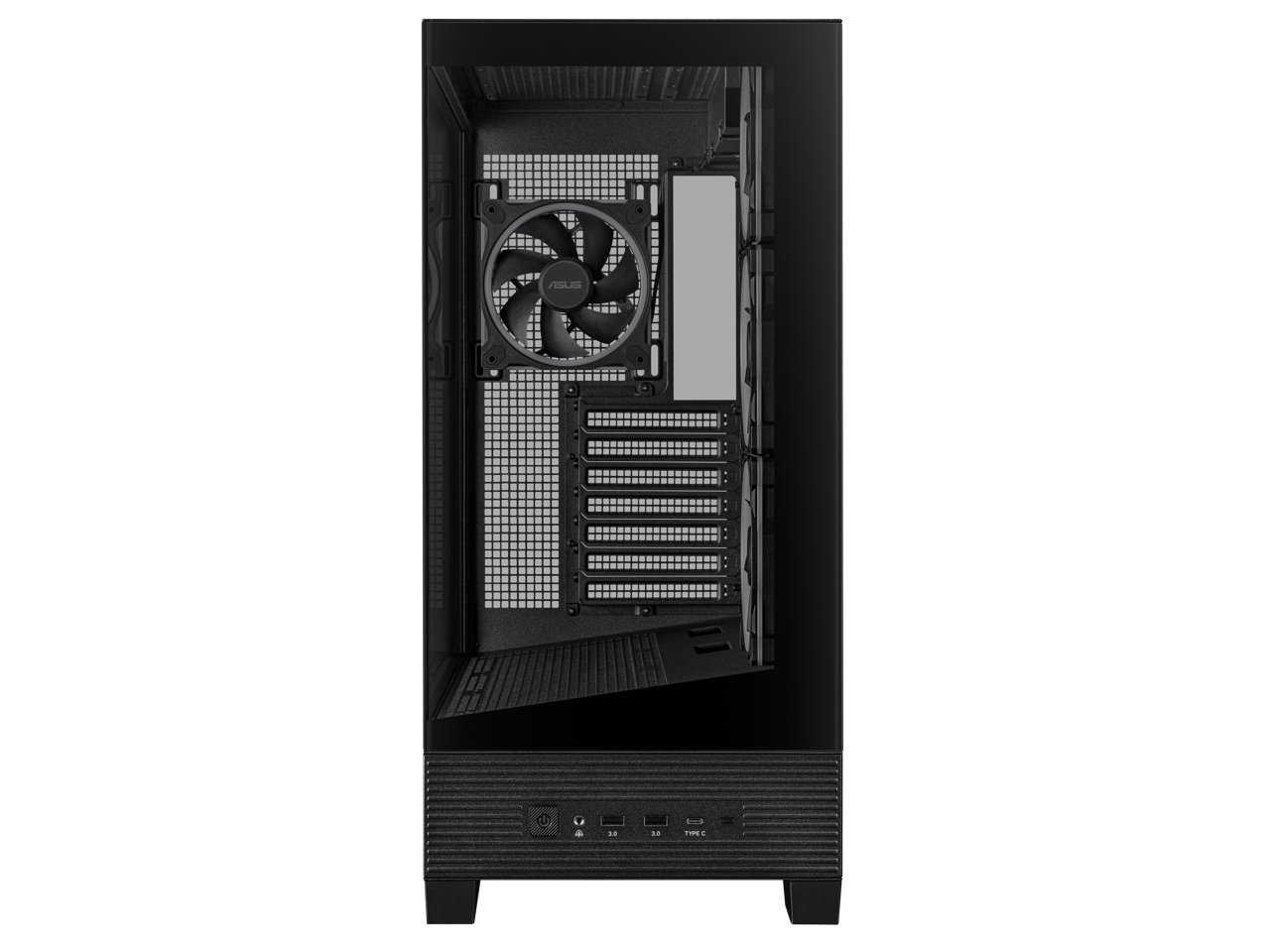 Alt View 5. ASUS - ASUS A31 PLUS ATX Case with panoramic glass, 360mm radiators, 380mm GPU, 4 ARGB fans, hidden BTF connectors - Black.