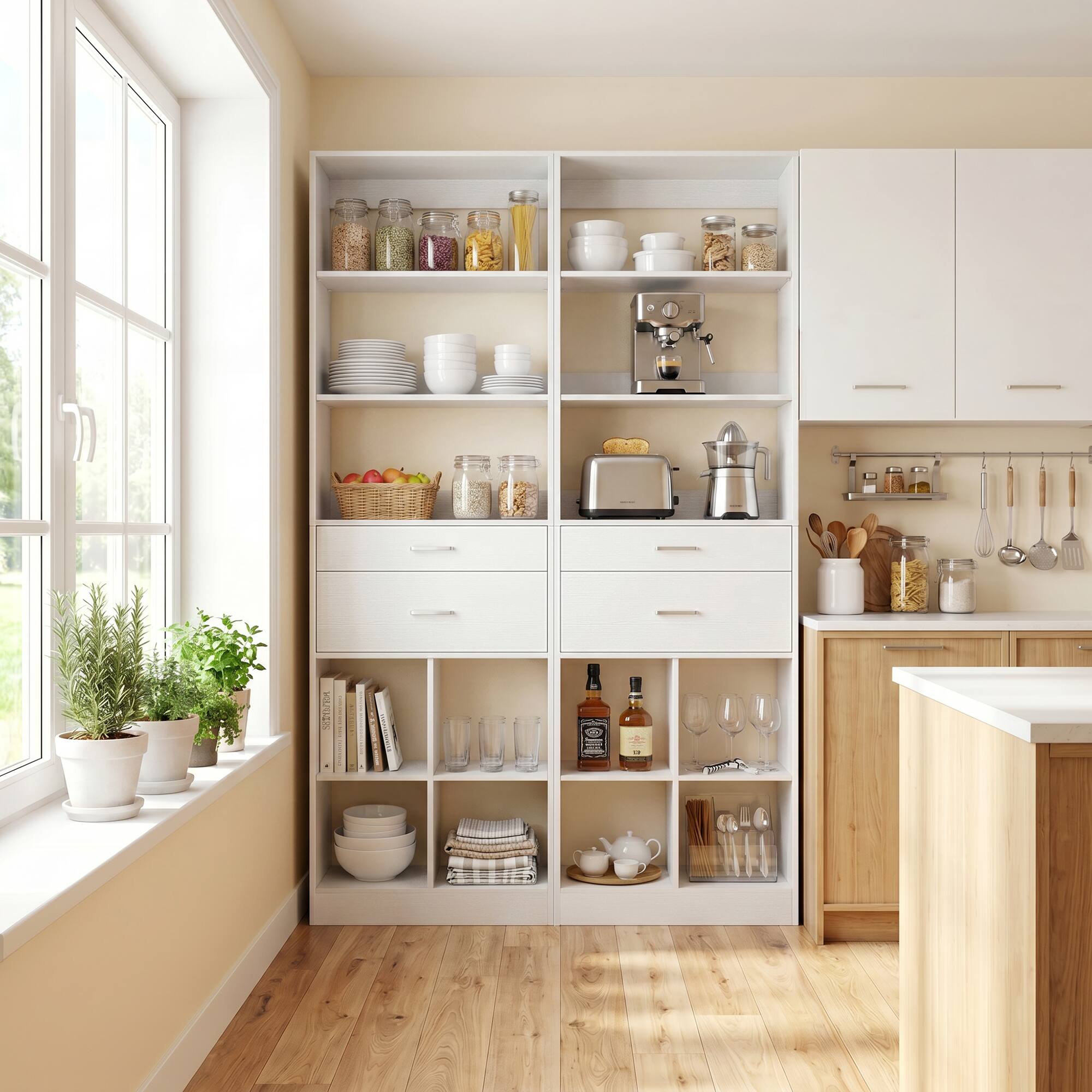 Back. Aheaplus - 22" Bathroom Cabinet with Drawers, Small Storage Organizer for Vanity & Laundry, 2.58 ft³ Capacity - White.