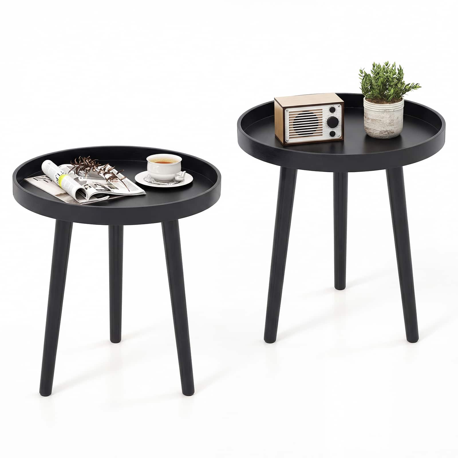 Gymax - Set of 2 Round Side Table Sofa Coffee End Accent Table Nightstand Home Furniture - Black