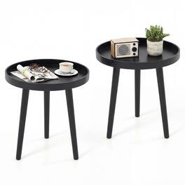 Gymax - Set of 2 Round Side Table Sofa Coffee End Accent Table Nightstand Home Furniture - Black