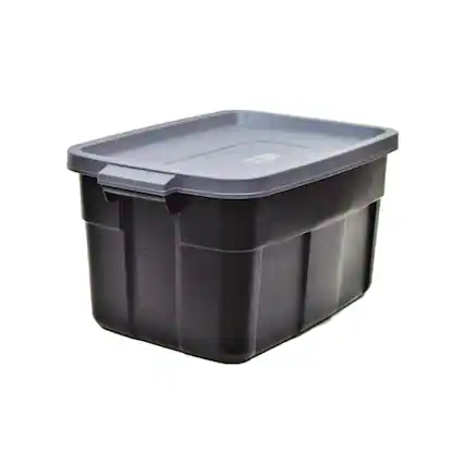 Front. RubberMaid - Rubbermaid Roughneck 31 Gallon Storage Container, Black/Cool Gray (3 Pack) - Black and Grey.