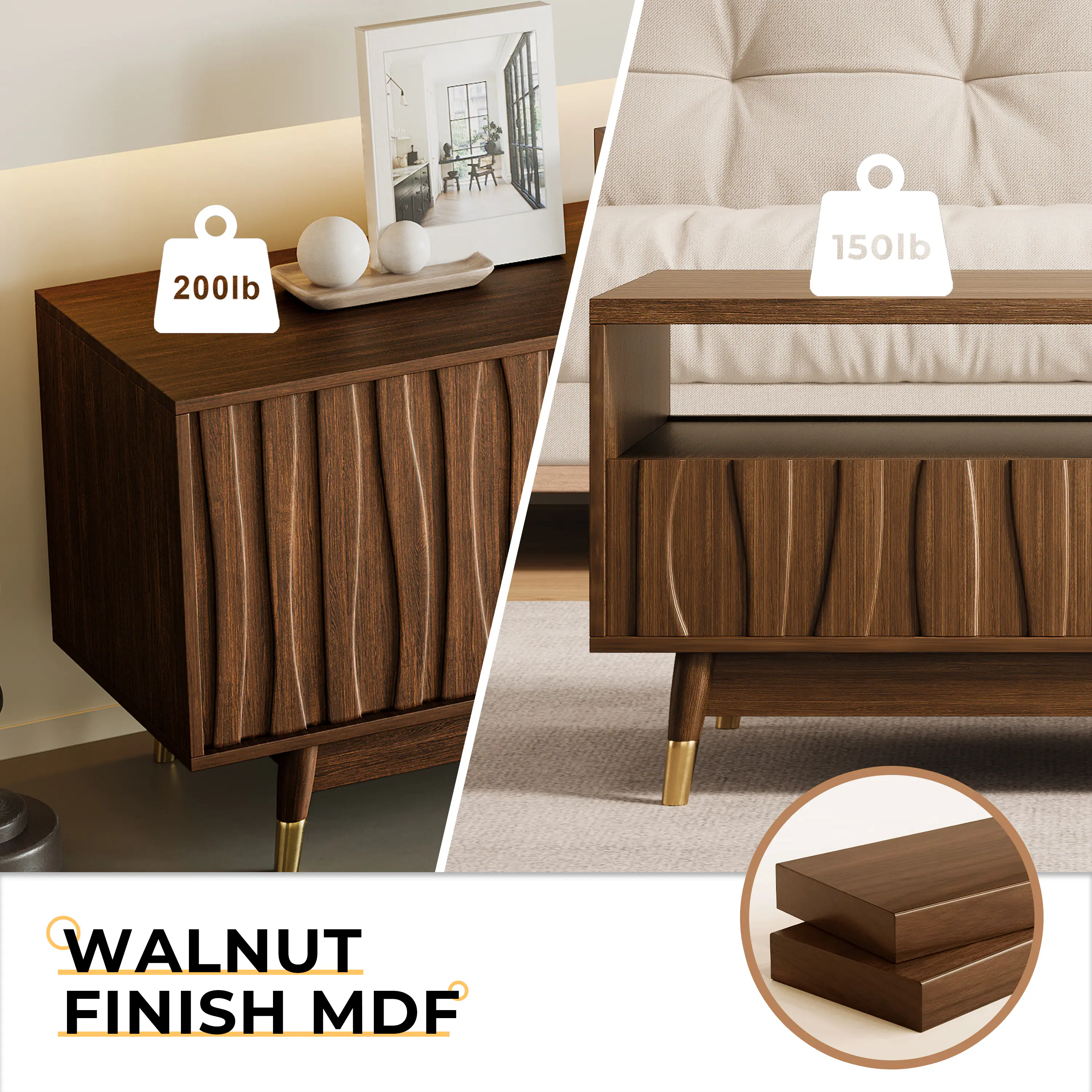200lb 150lb WALNUT FINISH MDF