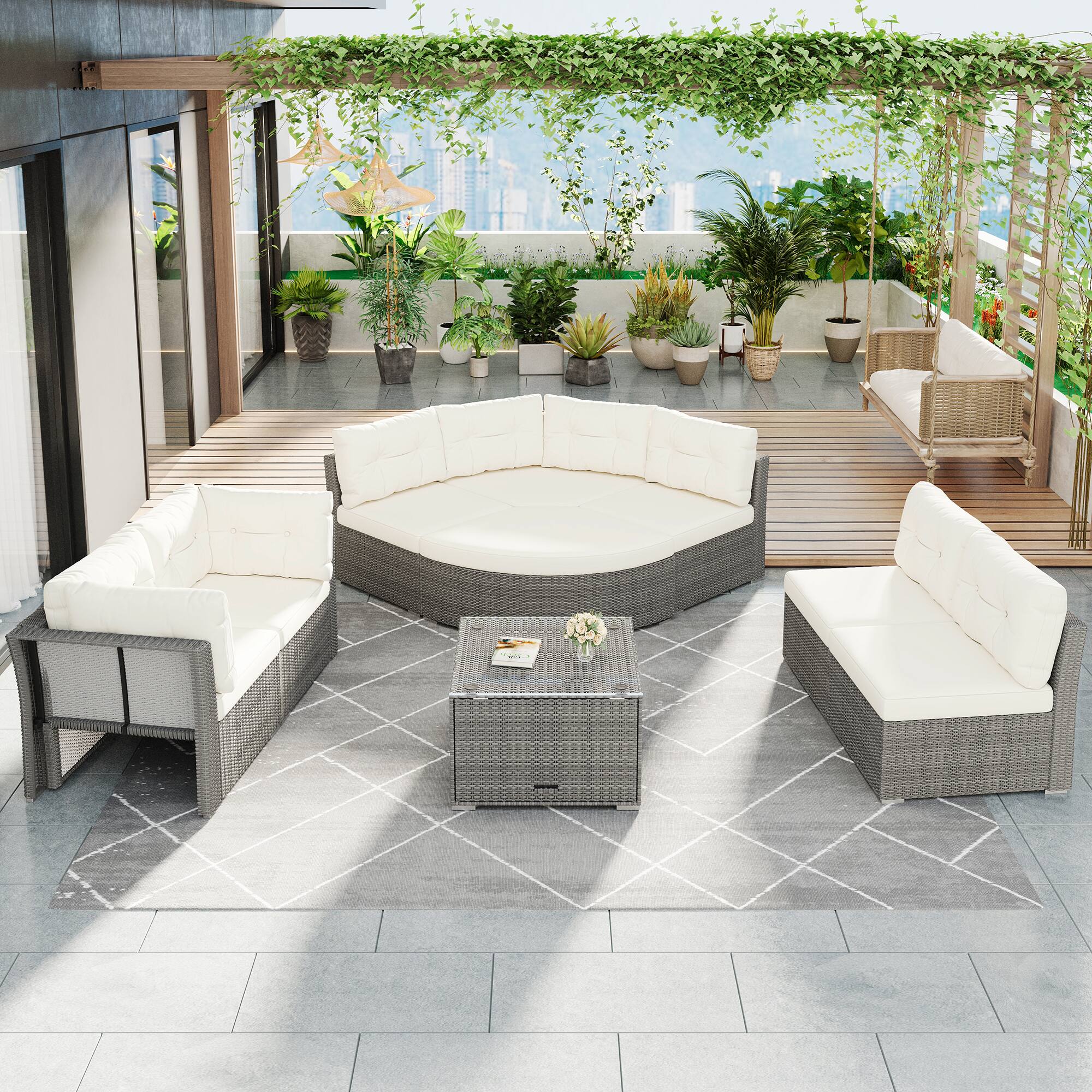 Alt View 5. AOOLIVE - Patio Furniture Set Outdoor Furniture Daybed Rattan Sectional Furniture Set Patio Seating Group With Cushions - Beige.