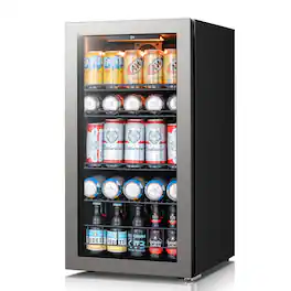 Ca'Lefort - Beverage Refrigerator, 105 Can Mini Freestanding Beverage Fridge 3color LED with Glass Door for Home/Bar - Silver