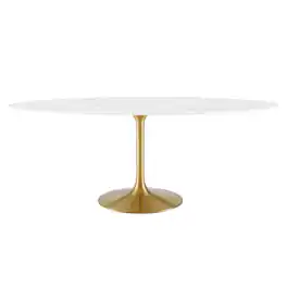 Lippa 78" Oval Faux Marble Dining Table by Modway - Gold White